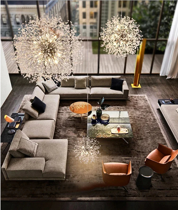 Afralia™ Modern Crystal Dandelion Chandelier Pendant Lamp for Stylish Home Decor