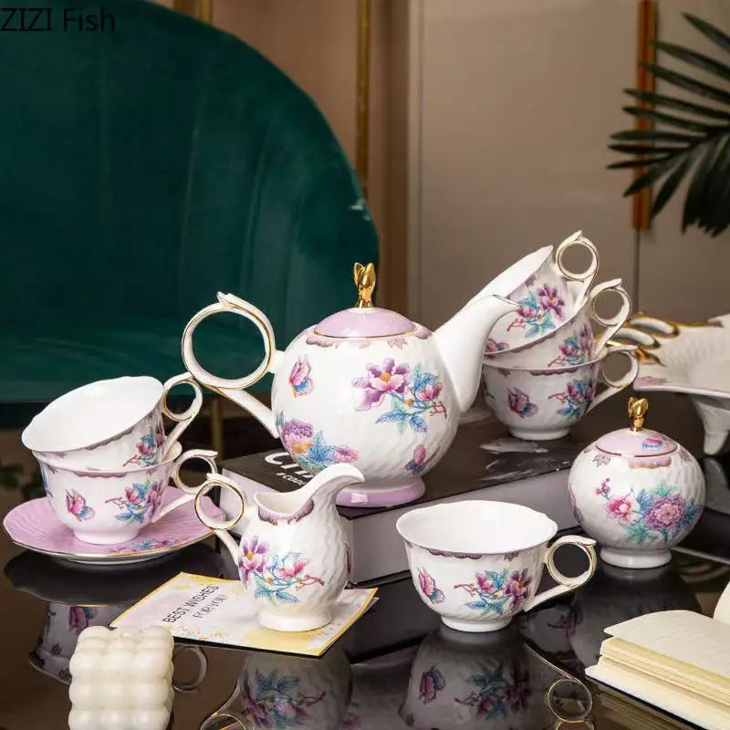 Afralia™ Flowers Pattern Coffee Mug Set for Elegant Dining Table Décor