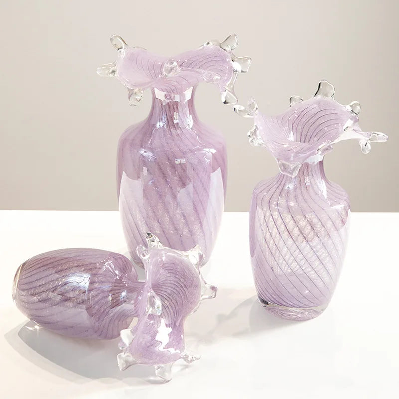 Afralia™ Purple Wavy Pleats Glass Vase - Home Decor Flower Arrangement Accessories
