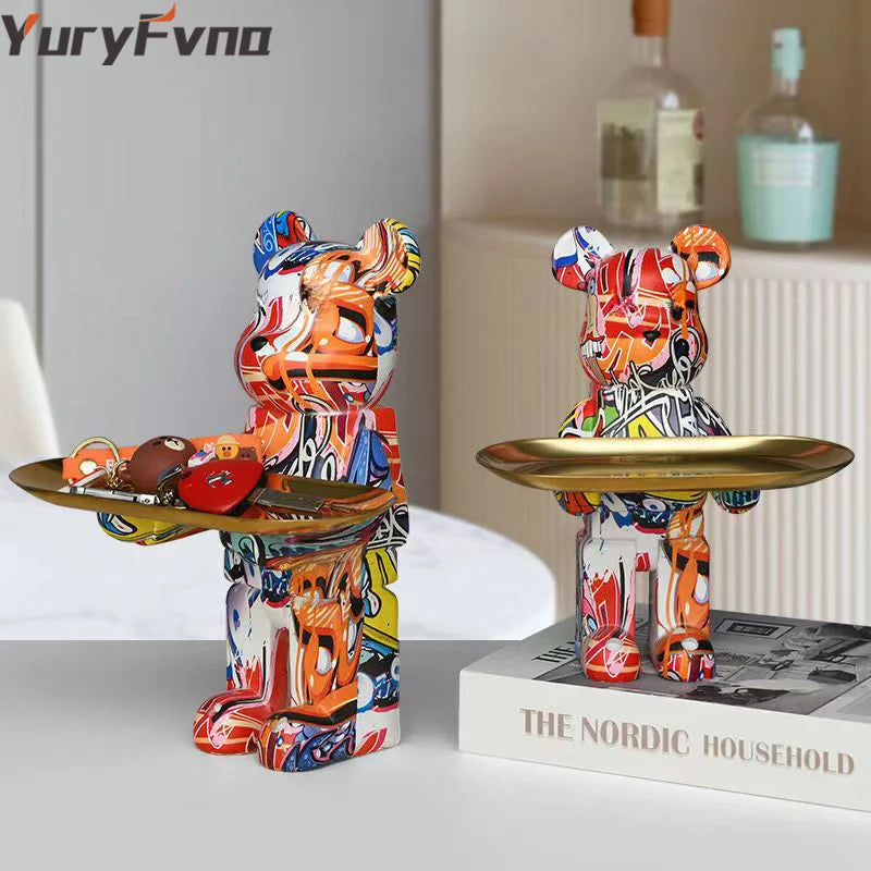 Afralia™ Bear Figurine Sculpture Modern Room Decor Table Statue Keys Storage Shelf