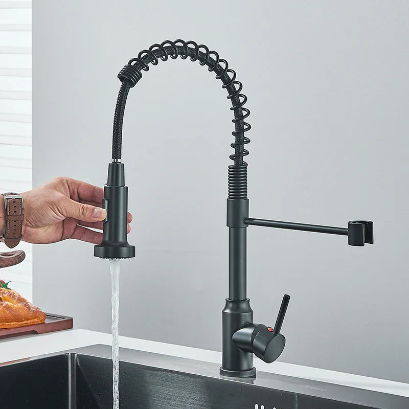 Afralia™ Black Flexible Kitchen Faucet Pull Down Mixer Tap Swivel Stream Sprayer Nozzle