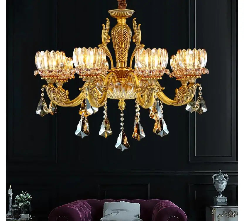 Afralia™ Antique Brass Crystal Chandelier with E14 LED Lights