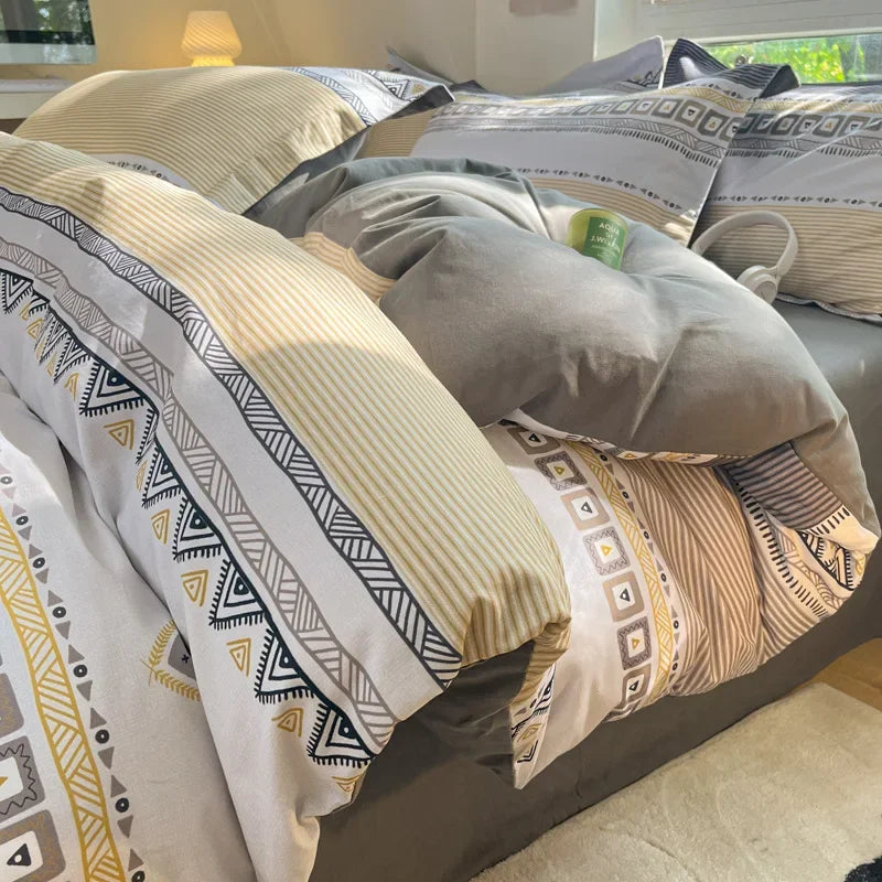 Afralia™ Fashion Flower Print Cotton Duvet Cover Set for All Seasons