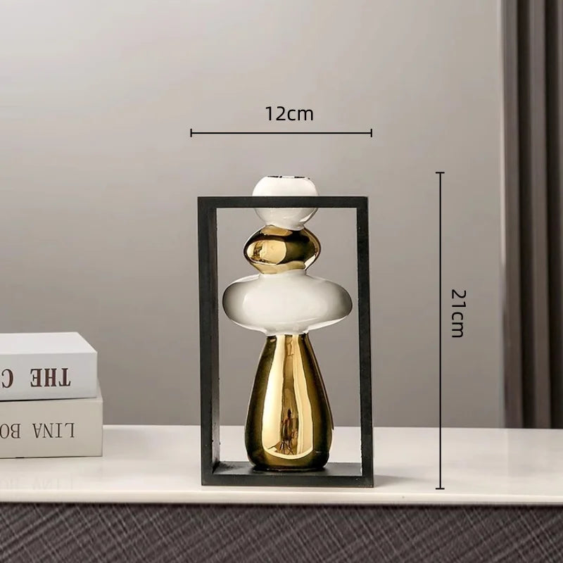 Afralia™ Geometric Golden Rockery Vase Stack for Home Decor