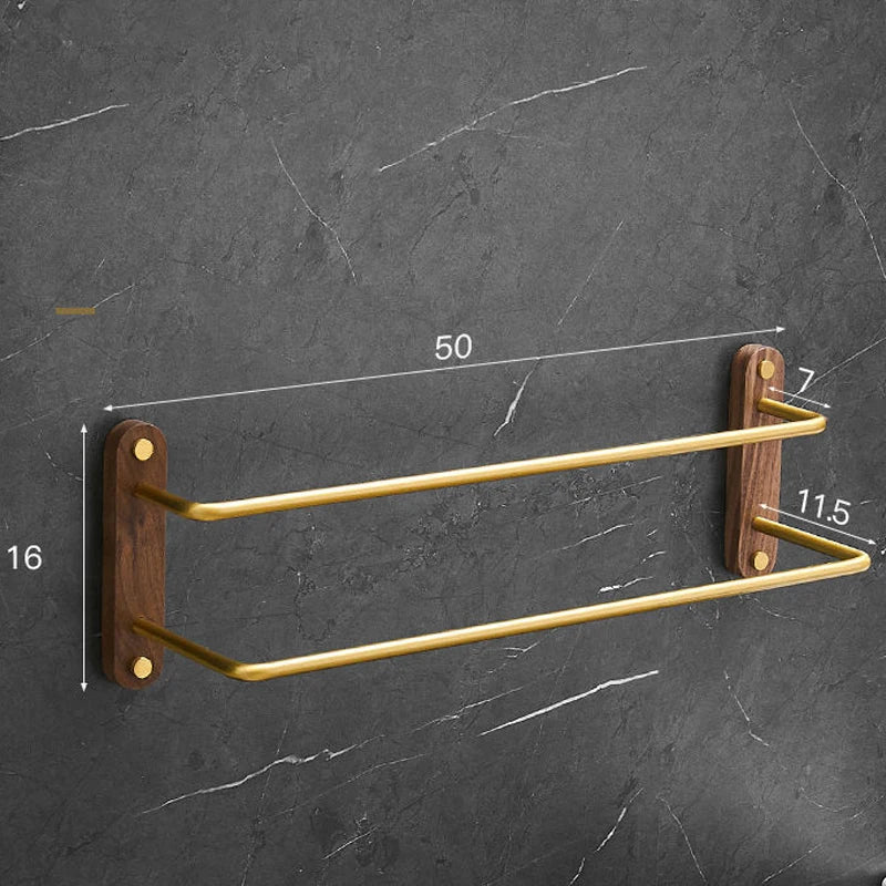 Luxury Black/Gold Walnut Double Towel Bar by Afralia™