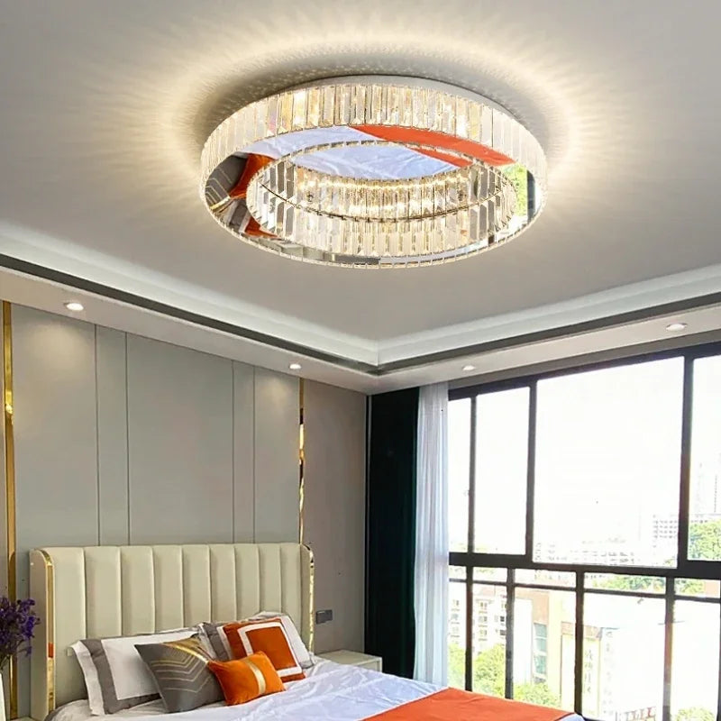 Afralia™ Modern K9 Crystals Dimmable LED Ceiling Light - Art Decor Luminarias