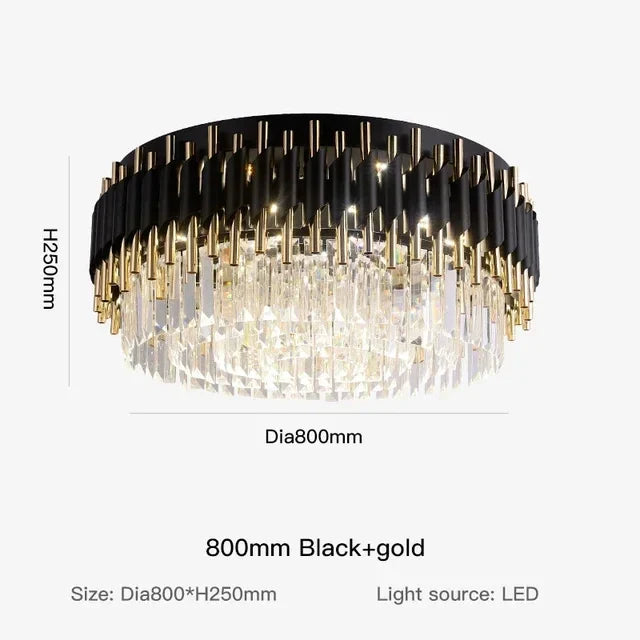 Afralia™ Gold Black Crystal Ceiling Chandelier for Living Room, Round Kitchen Pendant Lighting