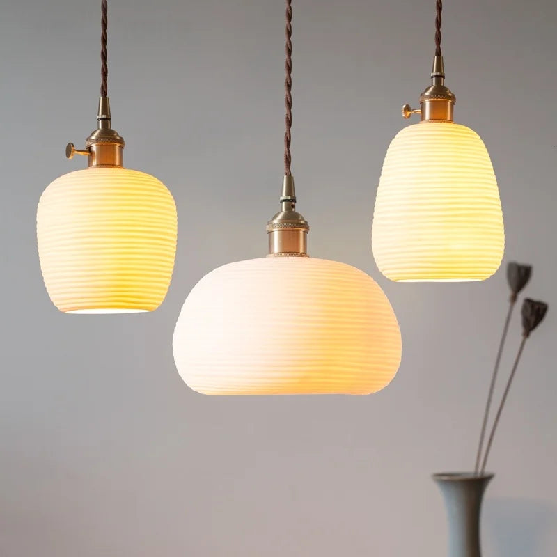 Afralia™ Minimalist Ceramic LED Pendant Lamp for Kitchen Bedroom Living Room