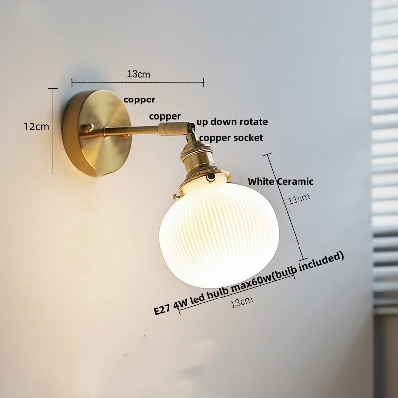 Afralia™ White Glass LED Wall Sconce, Nordic Modern Rotate Bedside Lamp for Living Room