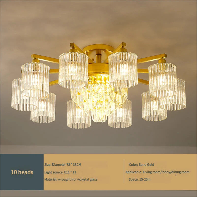Afralia™ Modern Crystal Ceiling Lamp with Gold and Black Shade