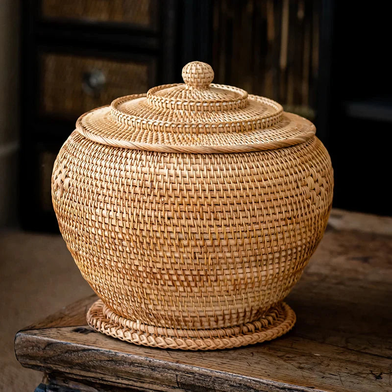 Afralia™ Rattan Tea Storage Box Puer Green Tea Caddy Kongfu Tea Set