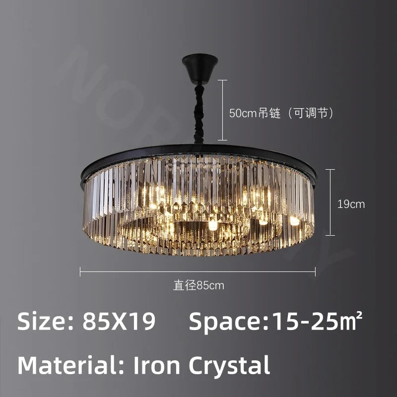 Afralia™ Crystal Pendant Light: Black Rectangular Dining Room Fixture, American Style Retro Design
