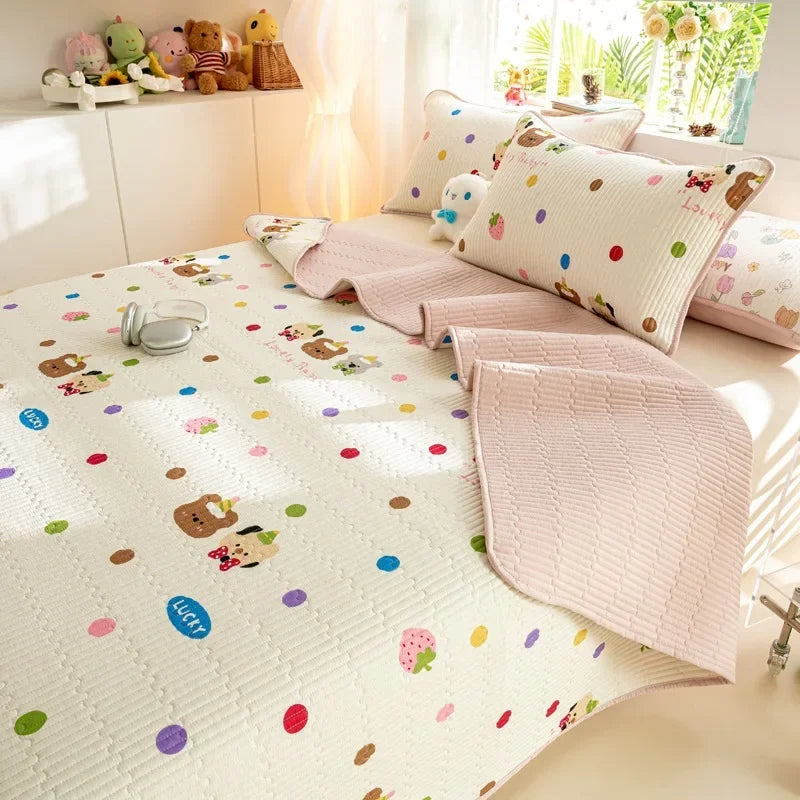 Afralia™ Cartoon Print Foldable Bed Cover Set | Cotton Quilted Cushion Mat