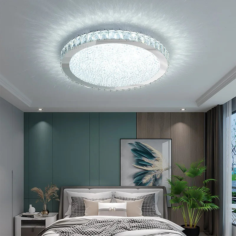 Afralia™ Crystal Round Ceiling Lamp: Nordic Light Luxury LED Home Lighting for Bedroom and Living Room