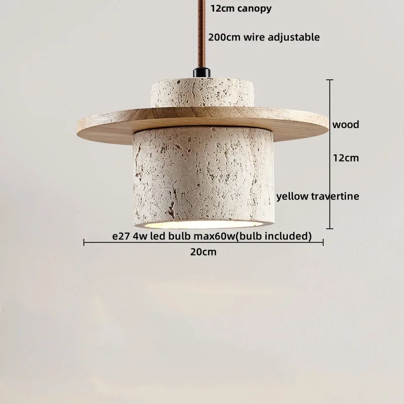 Afralia™ Yellow Travertine Wood Base LED Pendant Lights - Modern Adjustable Hanging Lamp