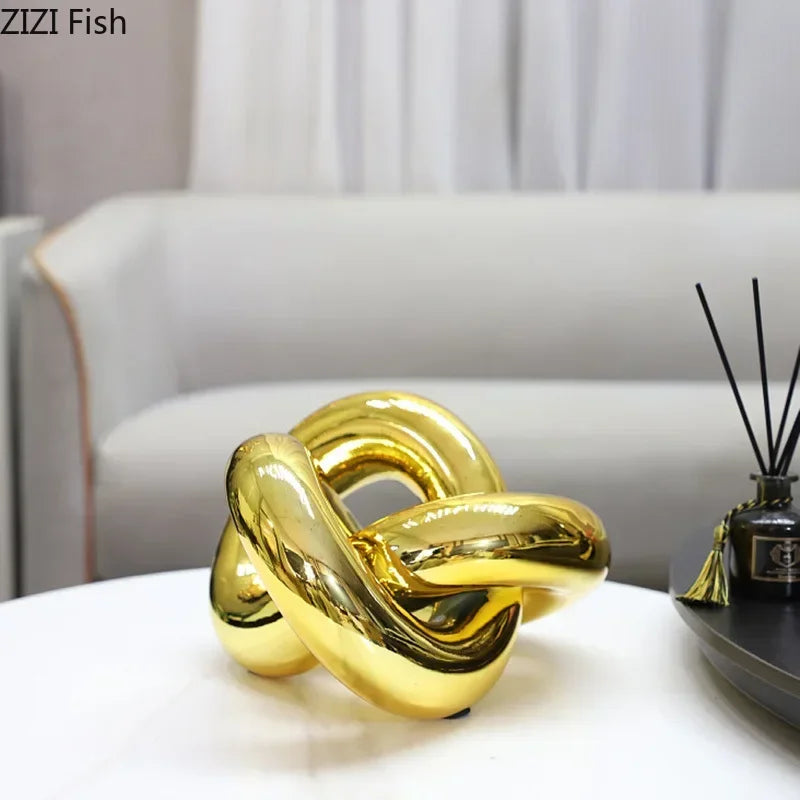 Afralia™ Gold-plated Knot Ornaments: Modern Geometric Resin Desk Decor & Room Craft