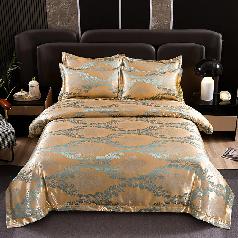 Afralia™ Satin Jacquard Bedding Set | 4Pcs Double Size Bedclothes