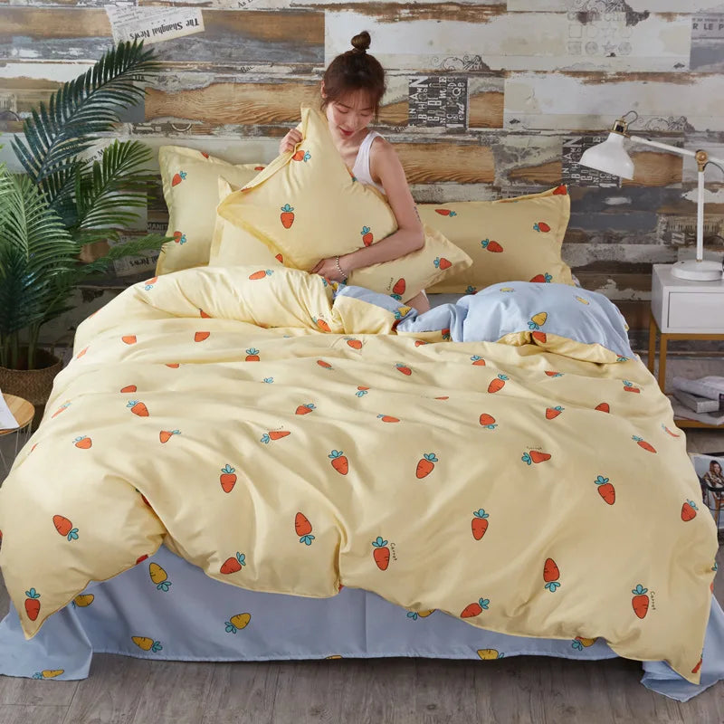 Afralia™ Cartoon Printed Bedding Set: Bed Sheet, Duvet Cover, Pillowcases