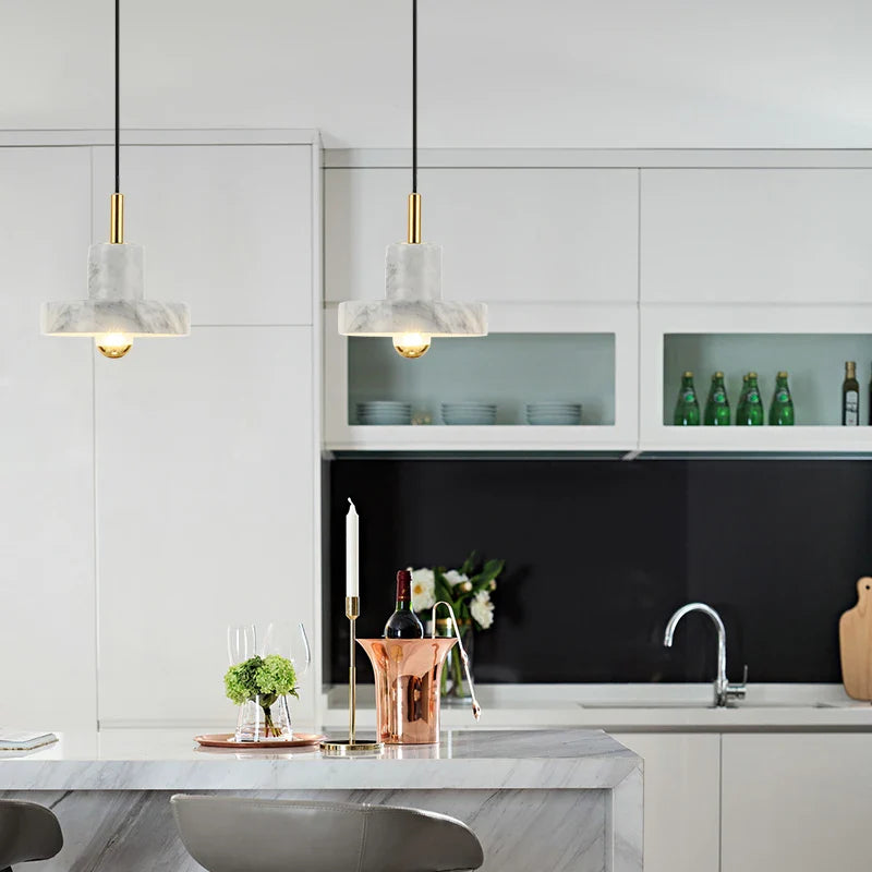 Afralia™ White Marble LED Pendant Light Fixture Copper Nordic Modern Hanging Lamp