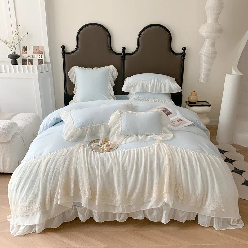 Afralia™ French Princess Wedding Bedding Set, Cozy Queen King Size Duvet Cover, Bed Sheet