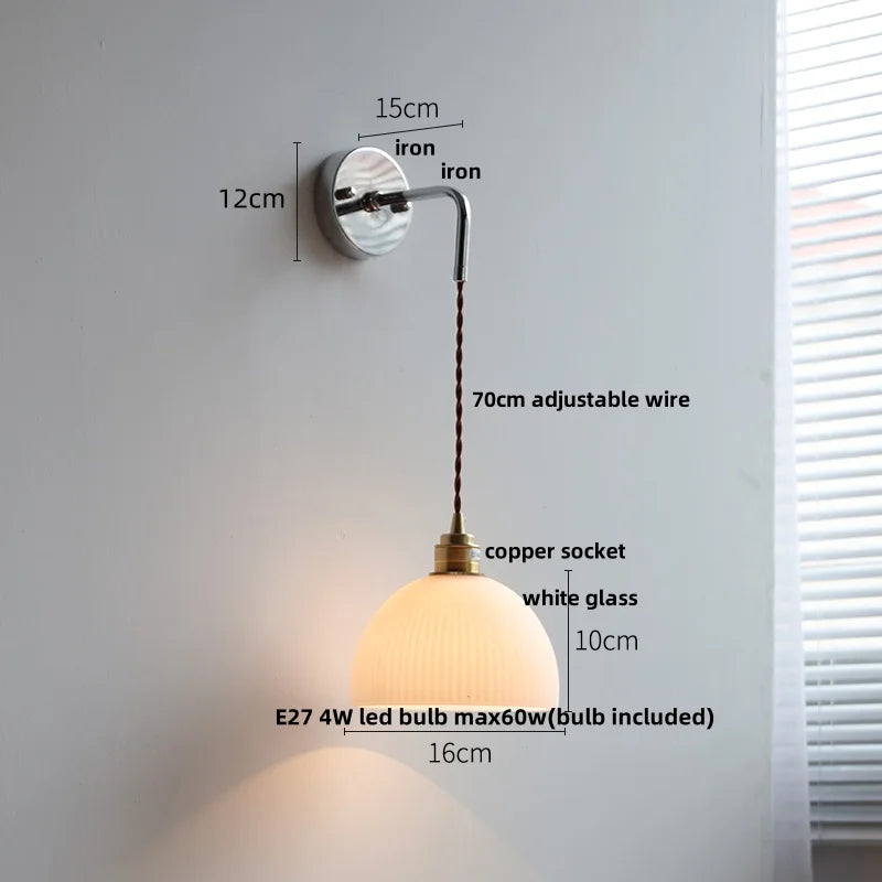 Afralia™ Ceramic Canopy LED Wall Lamp, Adjustable Wire, Pull Chain Switch