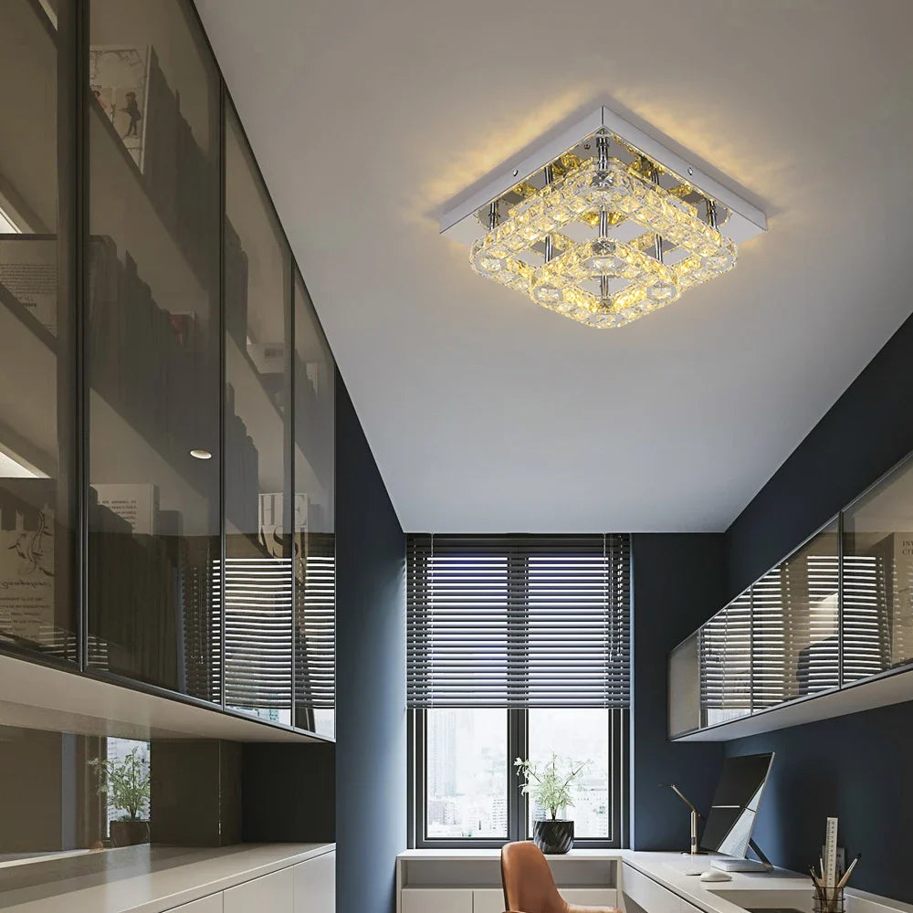Afralia™ Crystal LED Square Chandelier Ceiling Lamp for Bedroom Living Room Home Decor
