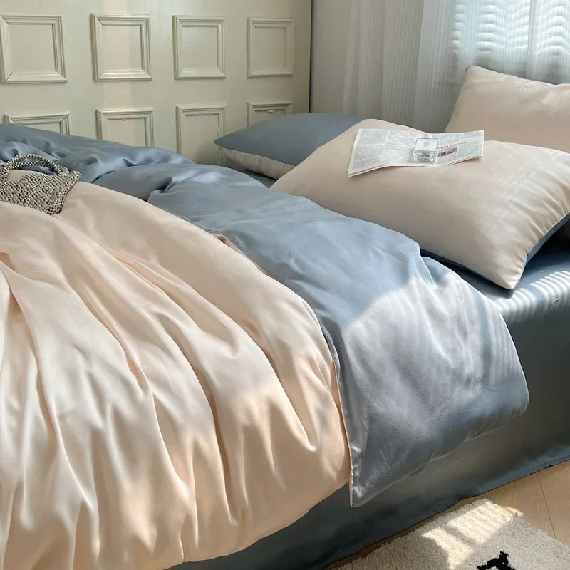 Afralia™ Ice Silky Solid Bedding Set - Cooling Satin Smooth Quilt Cover Set