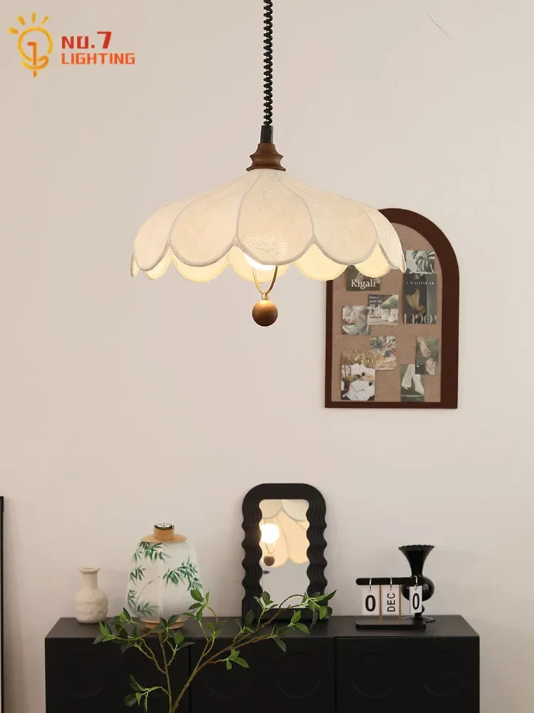 Afralia™ Retro LED Pendant Lights Fabric Art Hanging Lamp for Home and Cafe