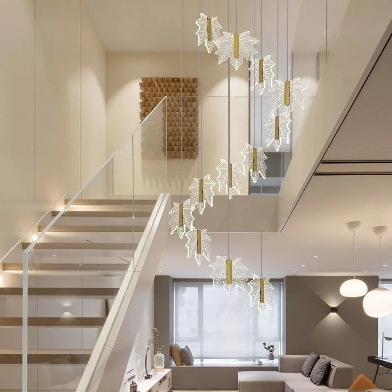 Afralia™ Maple Leaf Staircase Pendant Chandelier - Luxury Home Decor Fixtures