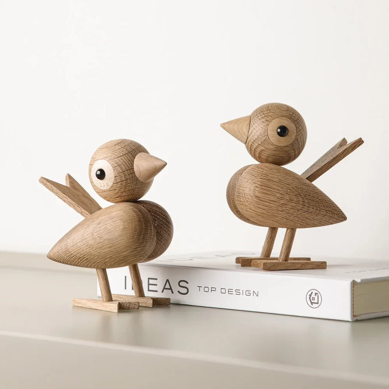 Afralia™ Oak Sparrow Wooden Doll, Nordic Style Teak Bird Ornament Decor