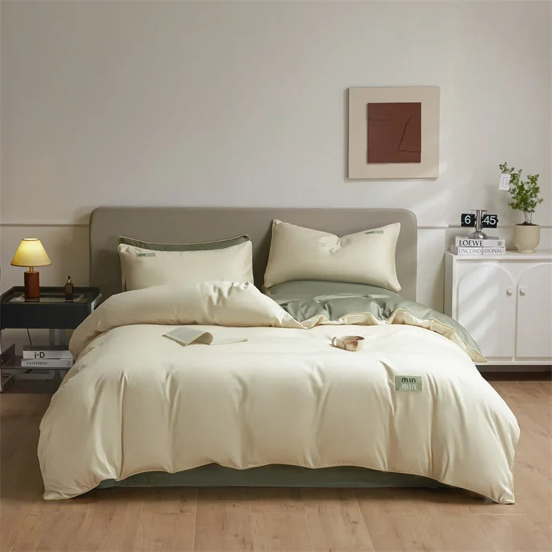 Afralia™ 100% Egyptian Cotton Solid Color Bedding Set - Queen King Single Size