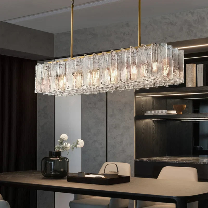 Afralia™ LED Gold Smoky Gray Glass Chandelier - Creative Living Room Ceiling Fixture
