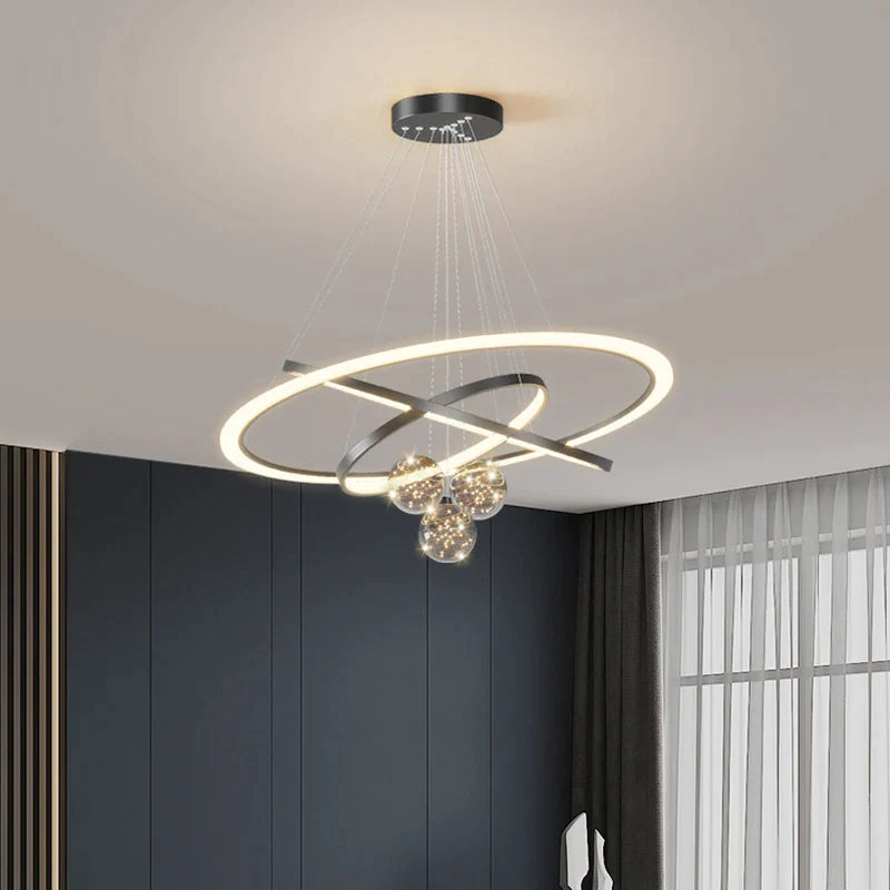 Afralia™ Modern Circle Chandelier with Gypsophila Surrounding Art for Living Room