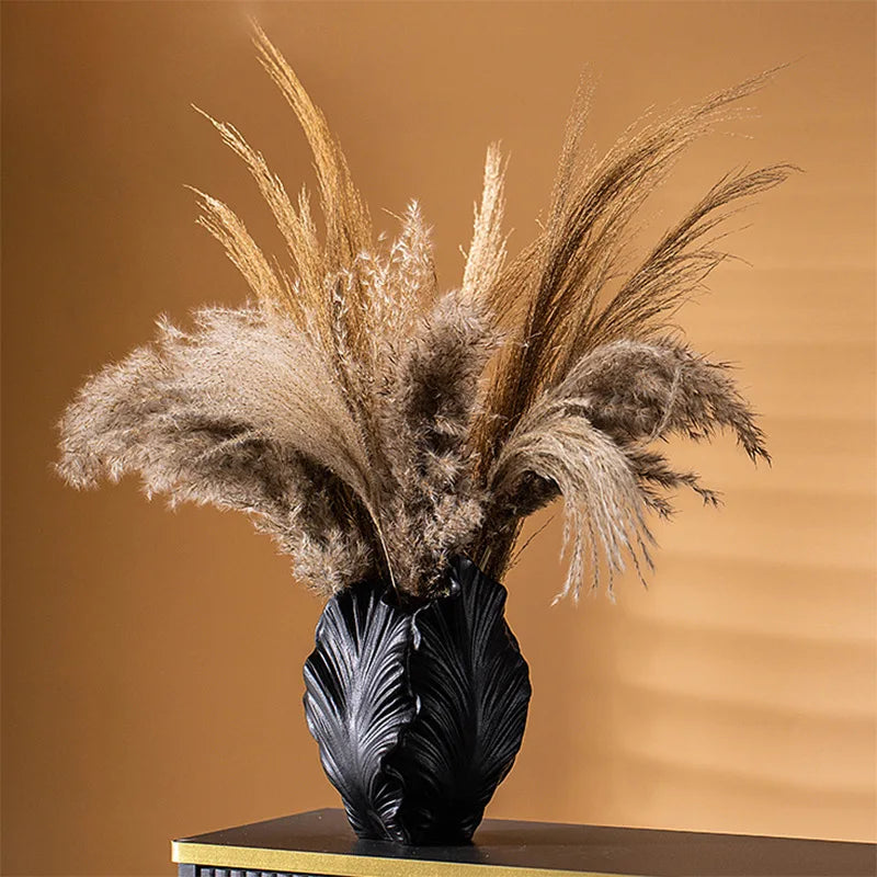 Afralia™ Wrinkle Pattern Ceramic Vase Handicraft Petal Flower Home Decor