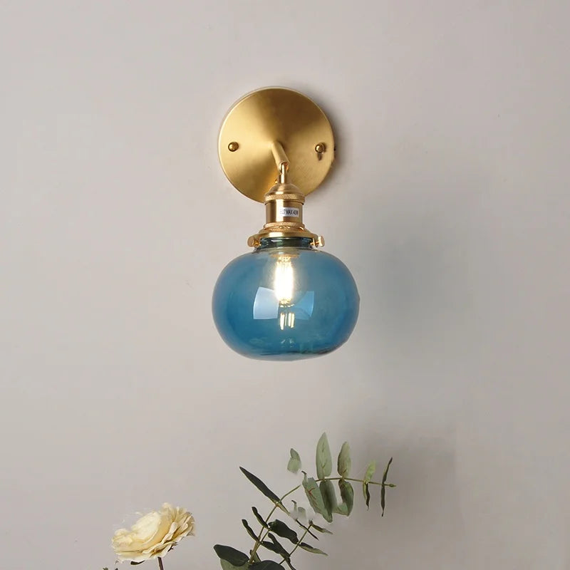 Afralia™ Blue Glass LED Wall Lamp Vintage Pull Chain Stair Light Fixtures