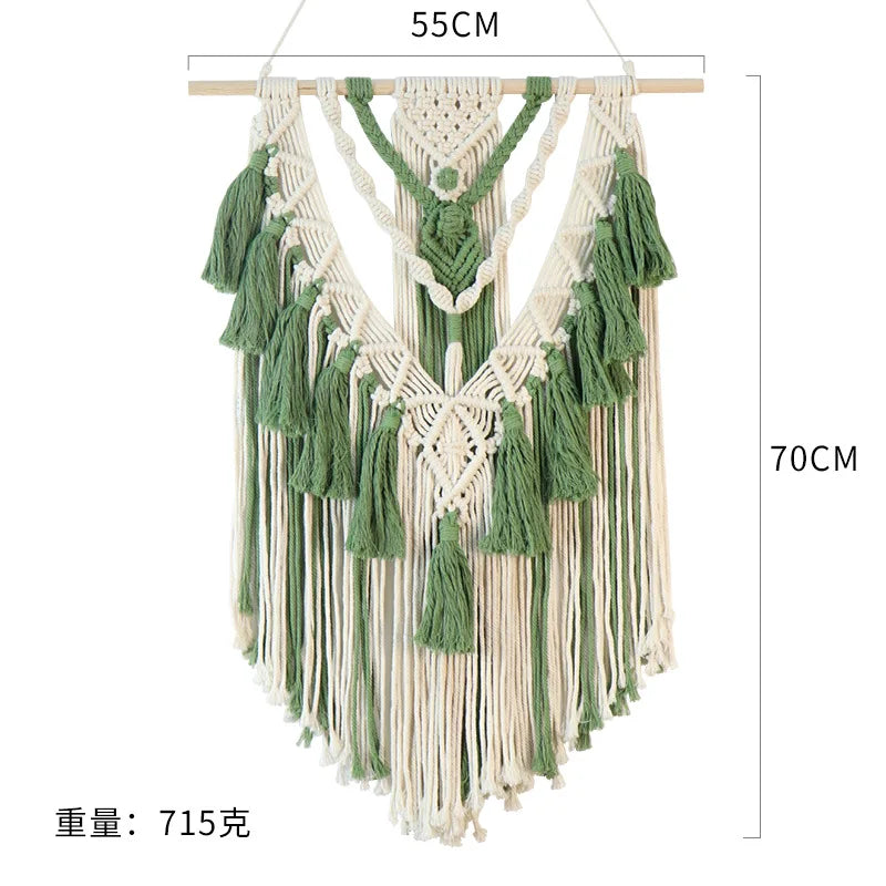 Afralia™ Green Macrame Tassel Stick Wall Hanging for Home Decoration