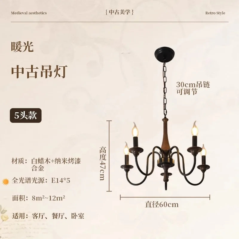 Afralia™ Retro Pendant Light LED Solid Wood Iron Art Decor Hanging Lamp for Home and Cafe