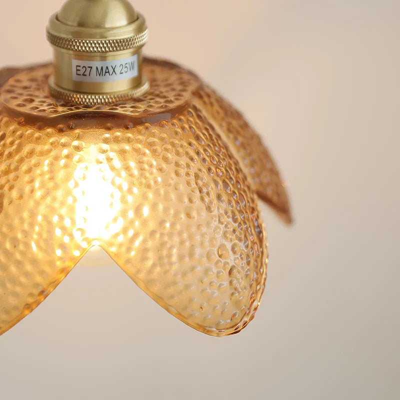 Afralia™ Amber Glass LED Pendant Light Fixture Nordic Modern Copper Hanging Lamp