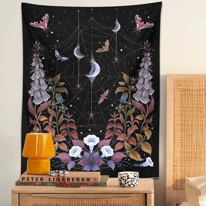 Afralia™ Witch Garden Tapestry Wall Hanging Moon Moth Tarot Psychedelic Decor