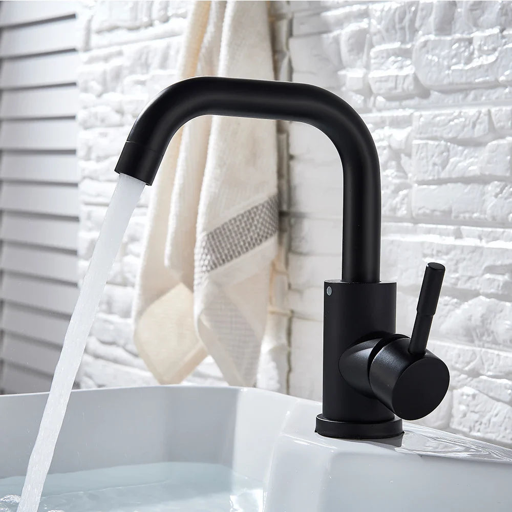 Afralia™ Black Basin Faucet Single Cold Hot Sink Tap Short Kitchen Mixer Rotatable
