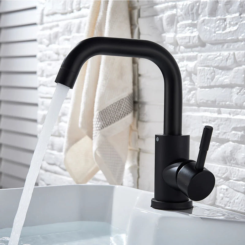 Afralia™ Black Basin Faucet Single Cold Hot Sink Tap Short Kitchen Mixer Rotatable