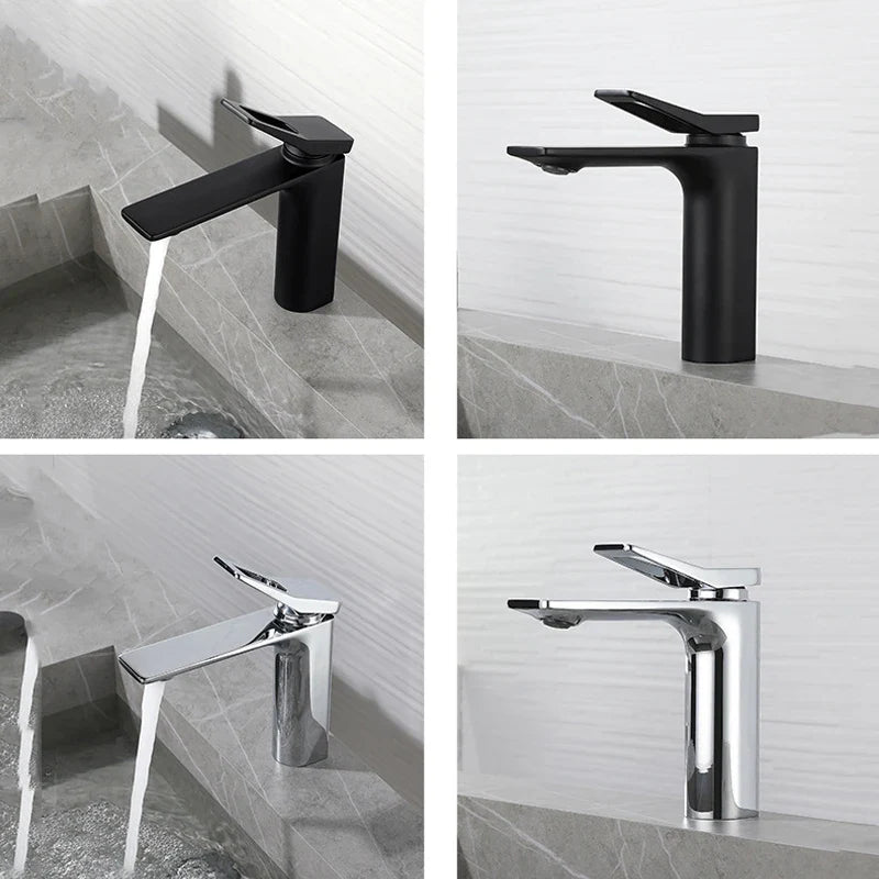 Afralia™ Modern Black Grey Bathroom Basin Faucet Deck Mounted Mixer Tap