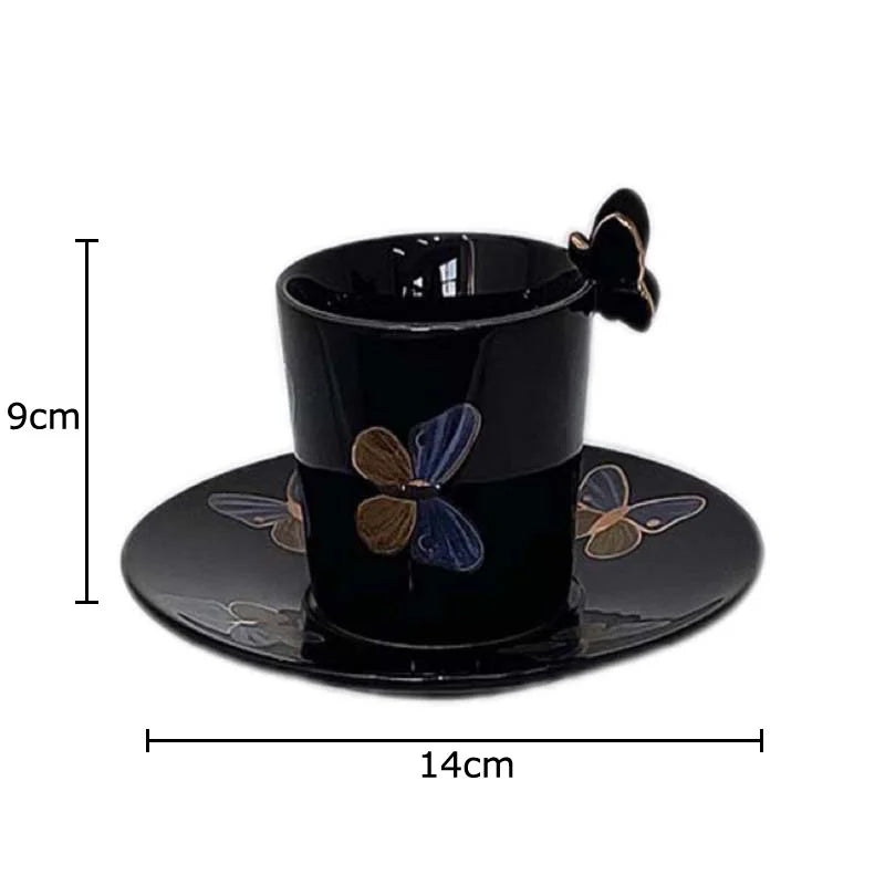 Afralia™ Butterfly Ceramic Tea Cup & Saucer Set for Elegant Dining Table Décor
