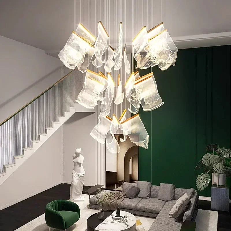 Afralia™ Acrylic Leaf Chandelier LED Light Dimmable Luxury Pendant for Home Decor