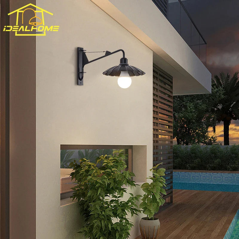 Afralia™ Outdoor Wall Lamp LED E27 Swing Arm Industrial Rotatable Wall Mounted