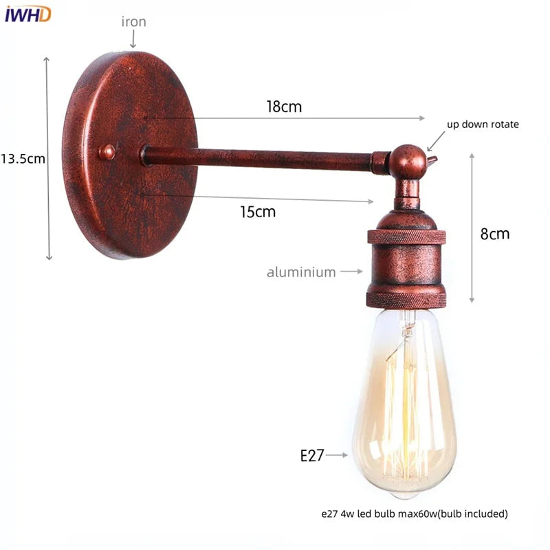 Afralia™ Loft LED Wall Lights Living Room Bedroom Bedside Lamp Vintage Wandlamp