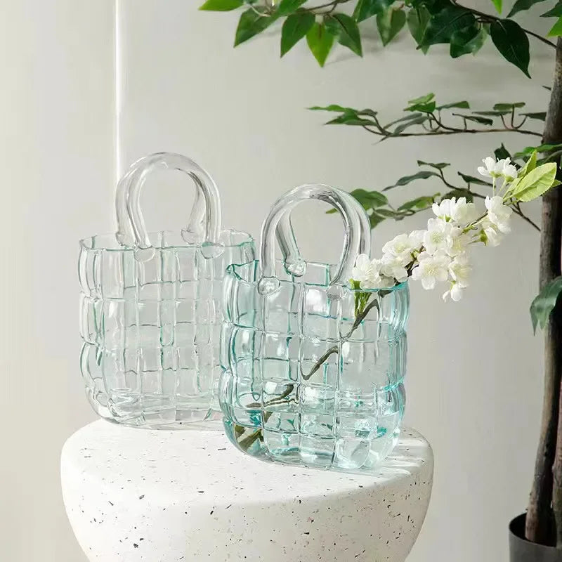 Afralia™ Clear Glass Vase Terrarium Handbag for Living Room Decoration