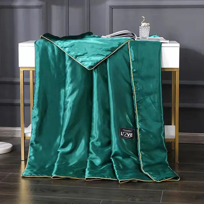 Afralia™ Rayon Quilted Queen Comforter: Luxurious High-End Spring Summer Satin Blanket
