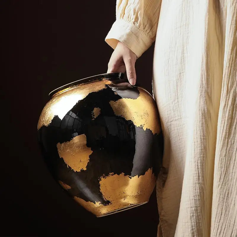 Afralia™ Gold Foil Ceramic Vase for Flower Arrangement and Home Decoration