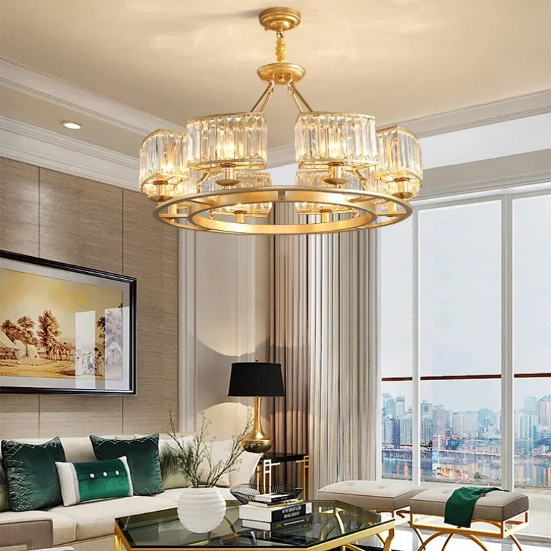 Afralia™ Crystal Pendant Chandelier Light for Living Room Hall Dining Bedroom